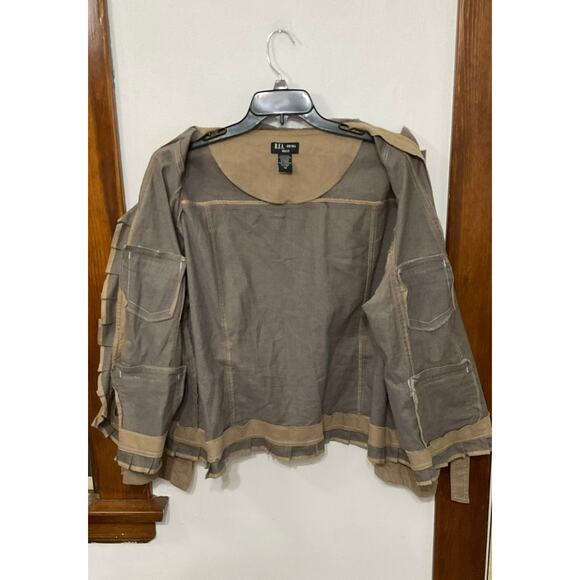 D.F.A New York Tan Ruffle Jacket Tie Front High Neck Size 2X Plus Steampunk - Picture 4 of 6